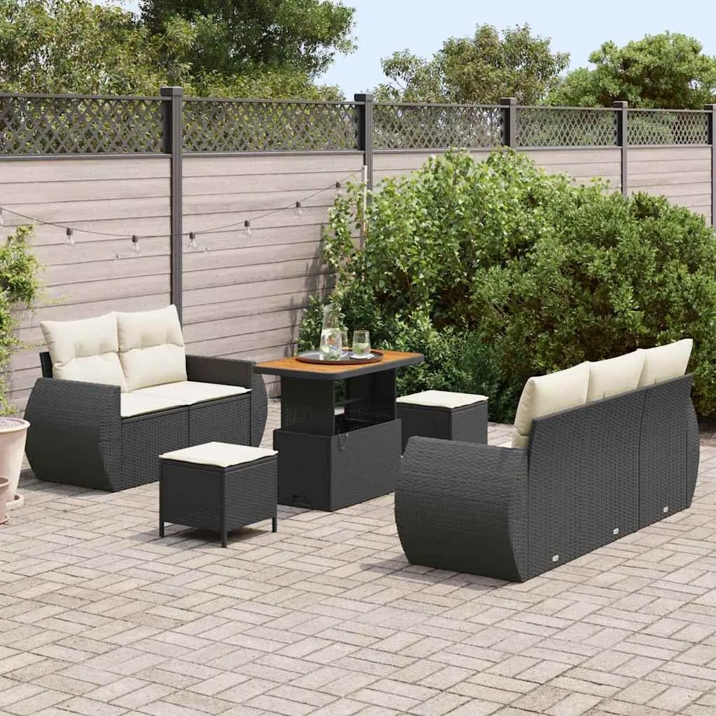 Conjunto de Sofá de Jardim com 8 Peças com Almofadas Preto Rattan de P