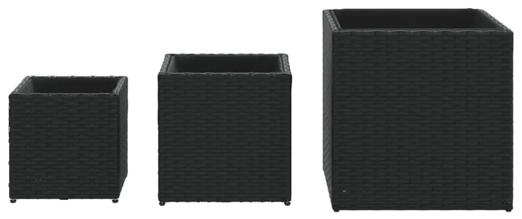 Vasos de jardim 3 pcs vime PE preto