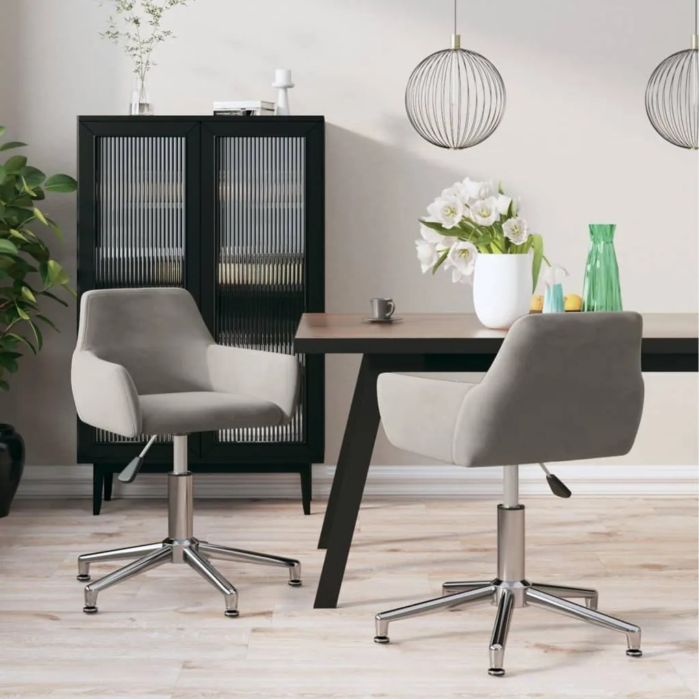 vidaXL Cadeiras de jantar giratórias 2 pcs veludo cinzento-claro
