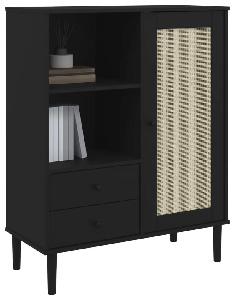 Móvel alto SENJA aspeto vime 90x40x112 cm pinho maciço preto