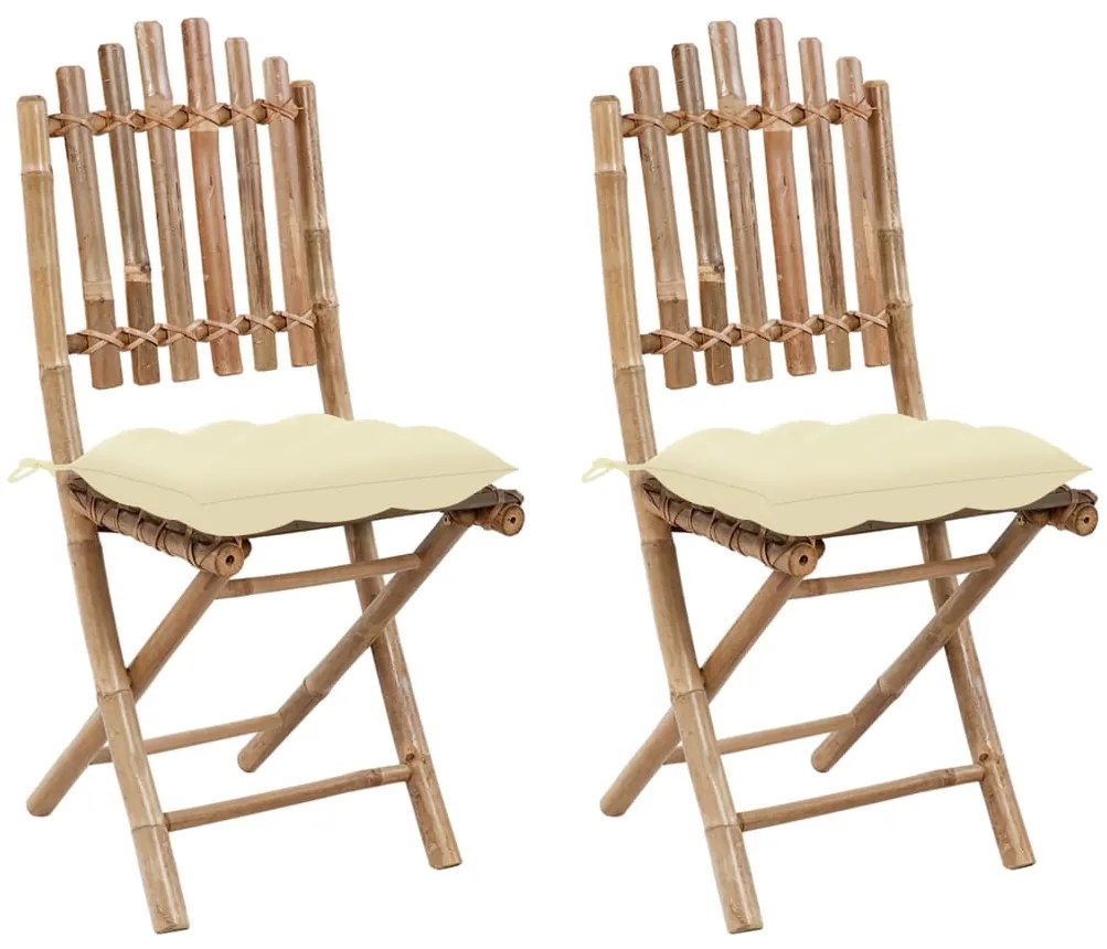 Cadeiras de jardim dobráveis c/ almofadões 2 pcs bambu
