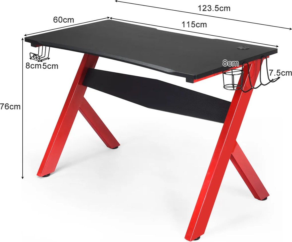Secretária Gaming "ShadowX" - 115 x 60 cm | Mesa Ergonómica para Jogad