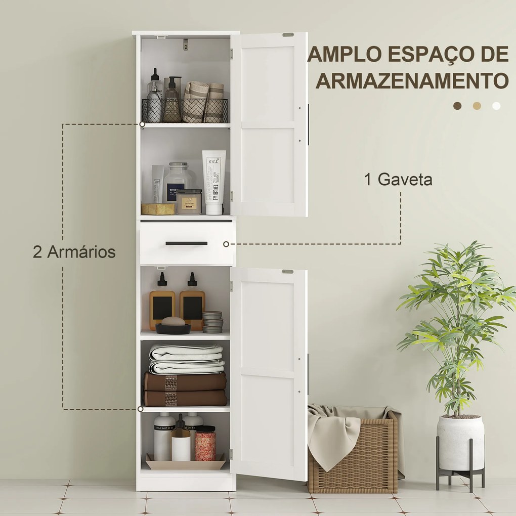 Coluna de Casa de Banho com 2 Prateleiras Ajustáveis Armário Alto de Casa de Banho Estreito Estilo Rústico 40x30x170 cm Branco
