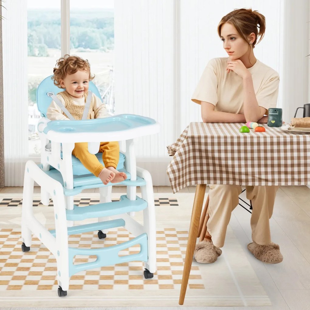 Cadeira alta 3 em 1 refeição bebés conversível em mesa e cadeira para crianças de 6 a 36 meses com bandeja removível, almofada, encosto com 3 níveis e