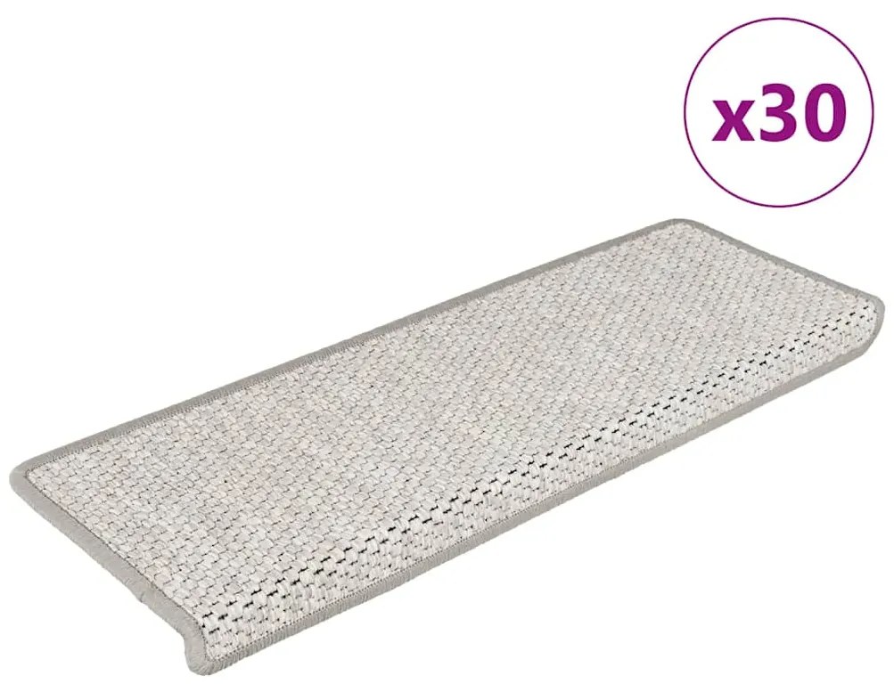 vidaXL Tapetes escada adesivos aspeto sisal 30 pcs 65x21x4cm platina