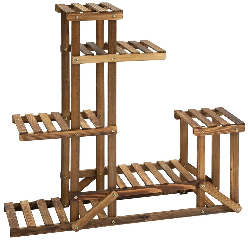 Outsunny Suporte de Madeira para Flores Estante Decorativa para Vasos de Plantas com 6 Prateleiras Interior e Exterior para Jardim Balção Terraço 98x28x96,5cm Natural