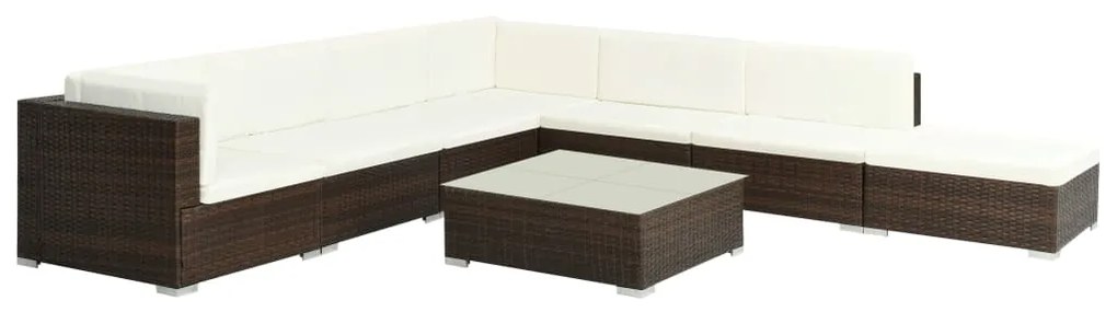 8 pcs conjunto lounge jardim c/ almofadões vime PE castanho