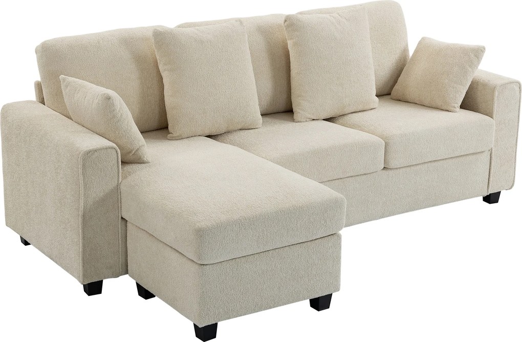 HOMCOM Sofá de canto com chaise longue reversível, sofá 3 lugares com aspeto aveludado, assentos largos e profundos, almofadas com molas, Bege | Aosom Portugal