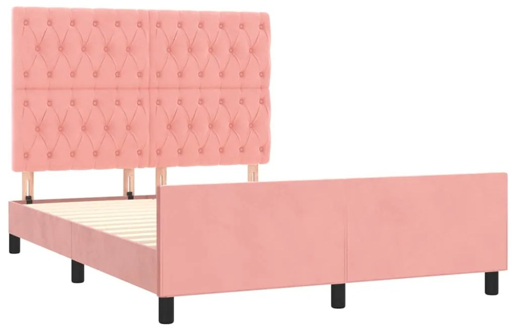Estrutura de cama c/ cabeceira 140x200 cm veludo rosa