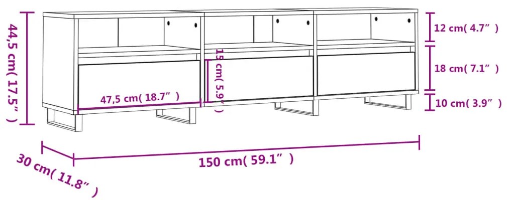 Móvel de TV 150x30x44,5 cm derivados madeira branco brilhante