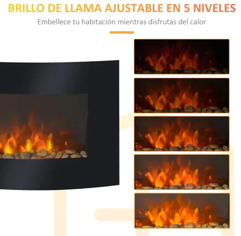 Lareira Elétrica Suspensa/Parede - Preto - 65x11,4x52 cm - Vidro Tempe