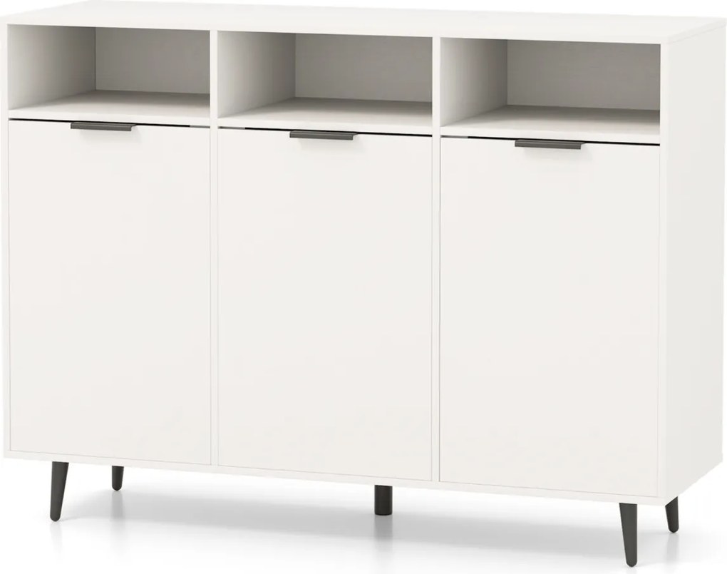 Aparador Buffet de cozinha 120 x 40 x 90 cm com estantes ajustáveis Armário bar com 3 compartimentos e portas para sala de jantar Branco