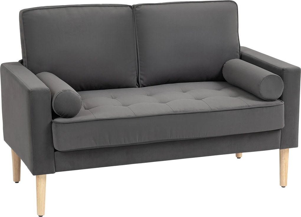 Sofá de 2 lugares moderno em veludo, com 127 cm, almofadas grossas, 2 travesseiros e assento estofado 127 x 73 x 85 cm cinzento