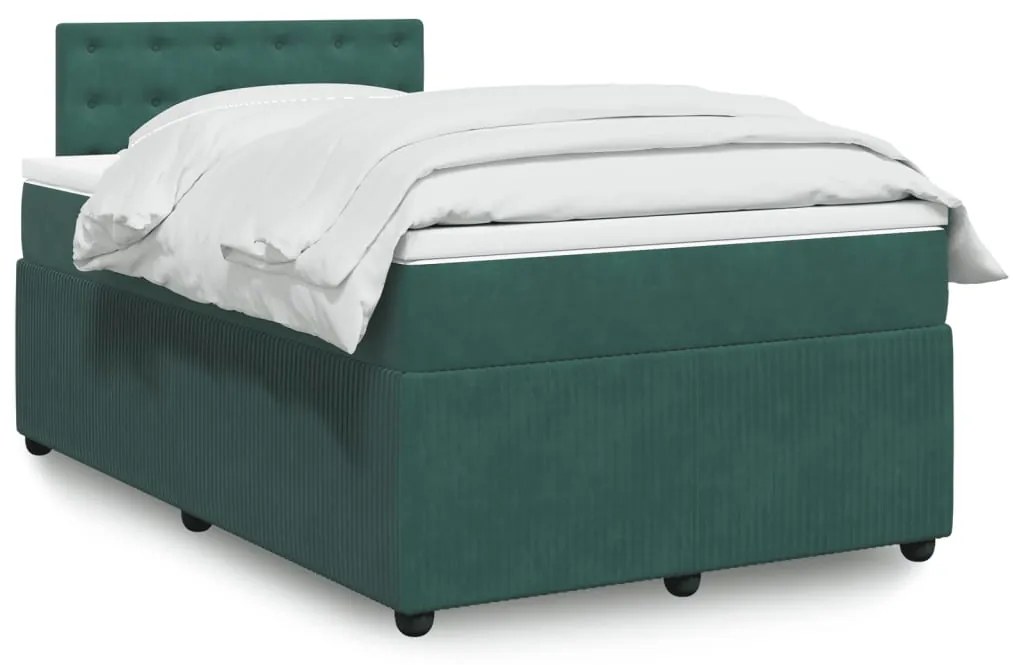 Cama boxspring com colchão 120x190 cm veludo verde-escuro