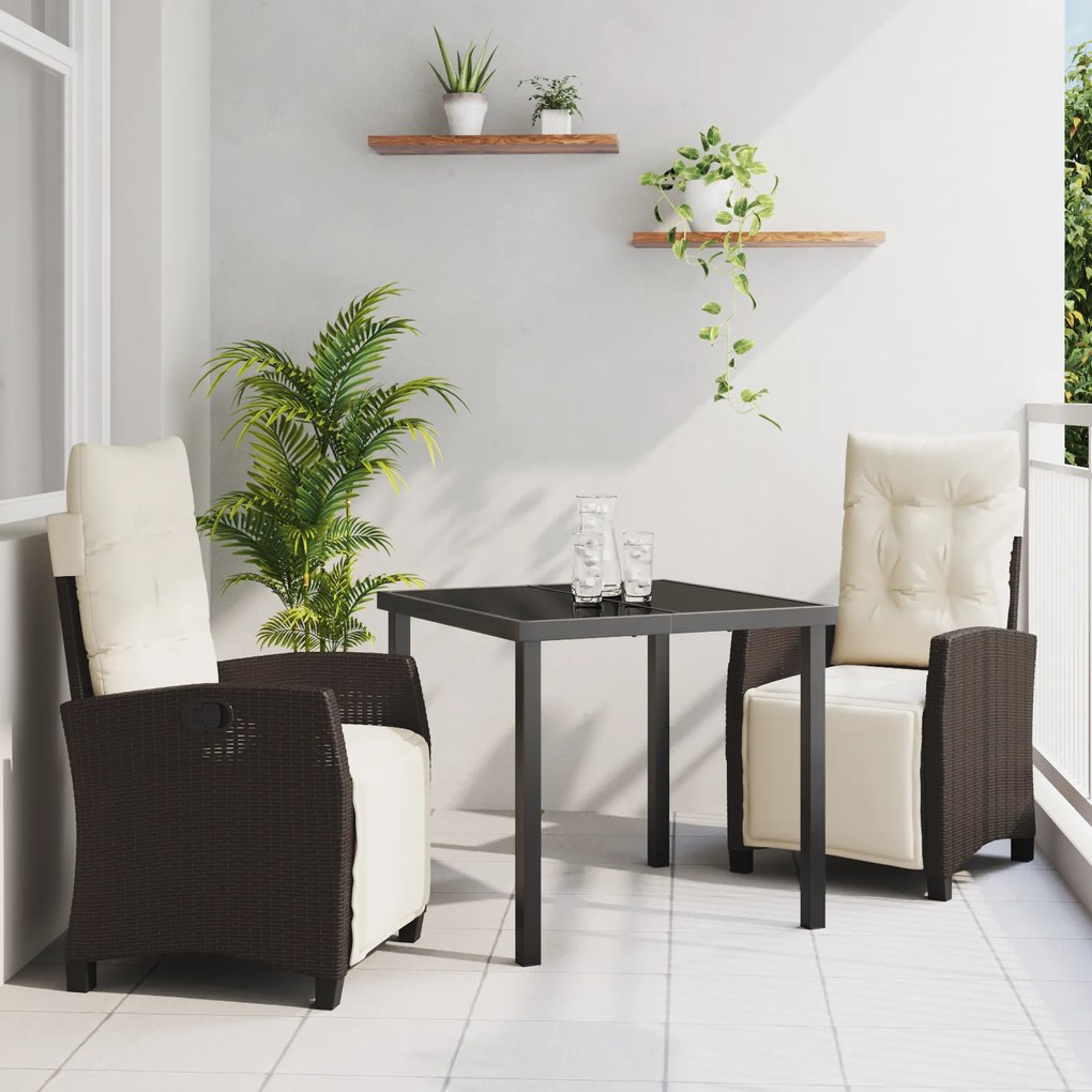 Conjunto de Jantar de Jardim 3 Peças Castanho em Rattan