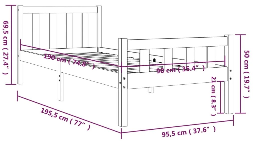 Estrutura de cama solteiro 90x190 cm madeira maciça