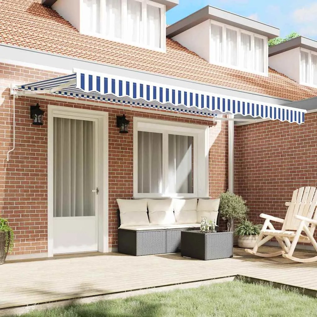 Toldo Retrátil Manual Azul e Branco 400x200 cm