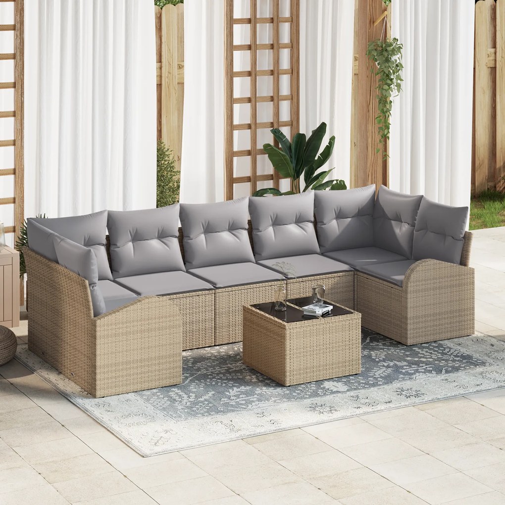 Conjunto de Sofá para Jardim vidaXL de 8 Peças com Almofadas Bege Ratt