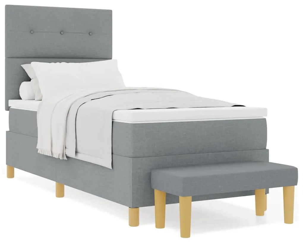 Cama Box com Colchão e Banco vidaXL Cinza Claro 100x200 cm Tecido