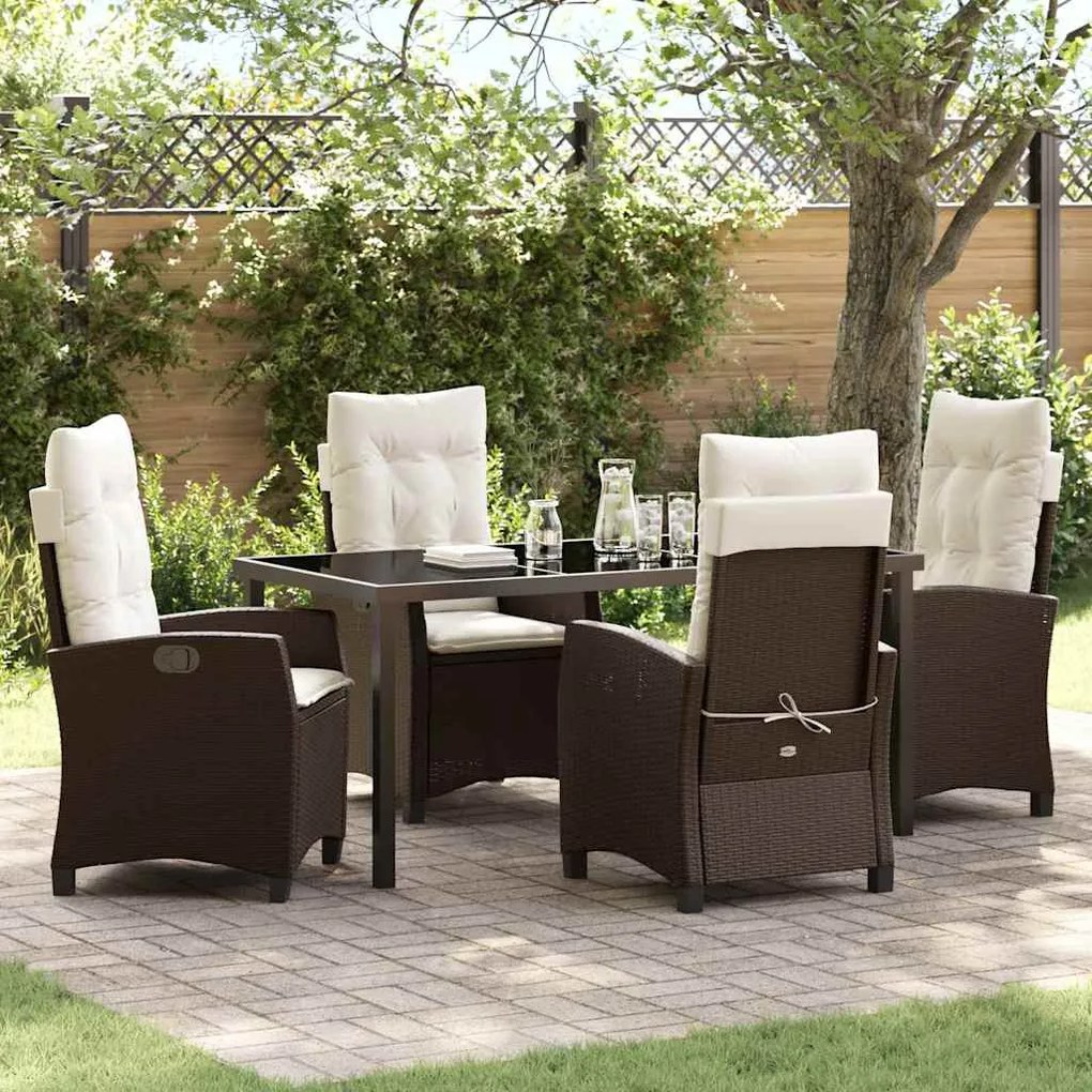 vidaXL Conjunto de Jantar para Jardim 5 pcs Castanho vime PE