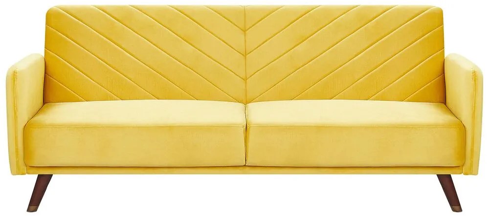 Sofá-cama de 3 lugares em veludo amarelo SENJA Beliani