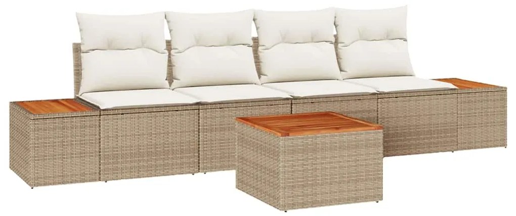 Conjunto de Sofá de Jardim com 5 Peças e Almofadas Bege em Rattan Poli