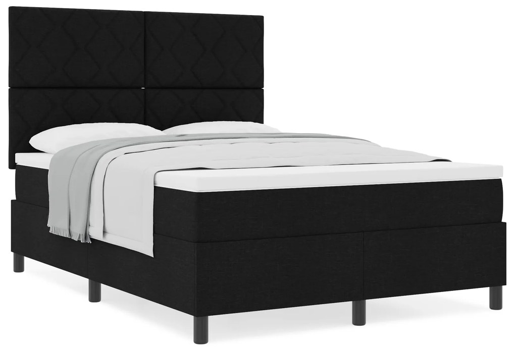 Cama Box Spring com colchão preta 140x200 cm tecido