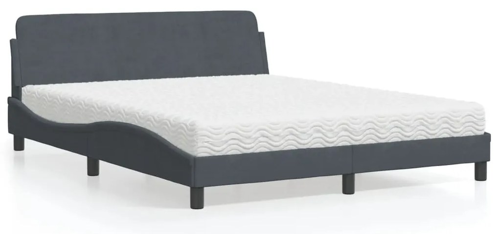 Cama com colchão 160x200 cm veludo cinzento-escuro