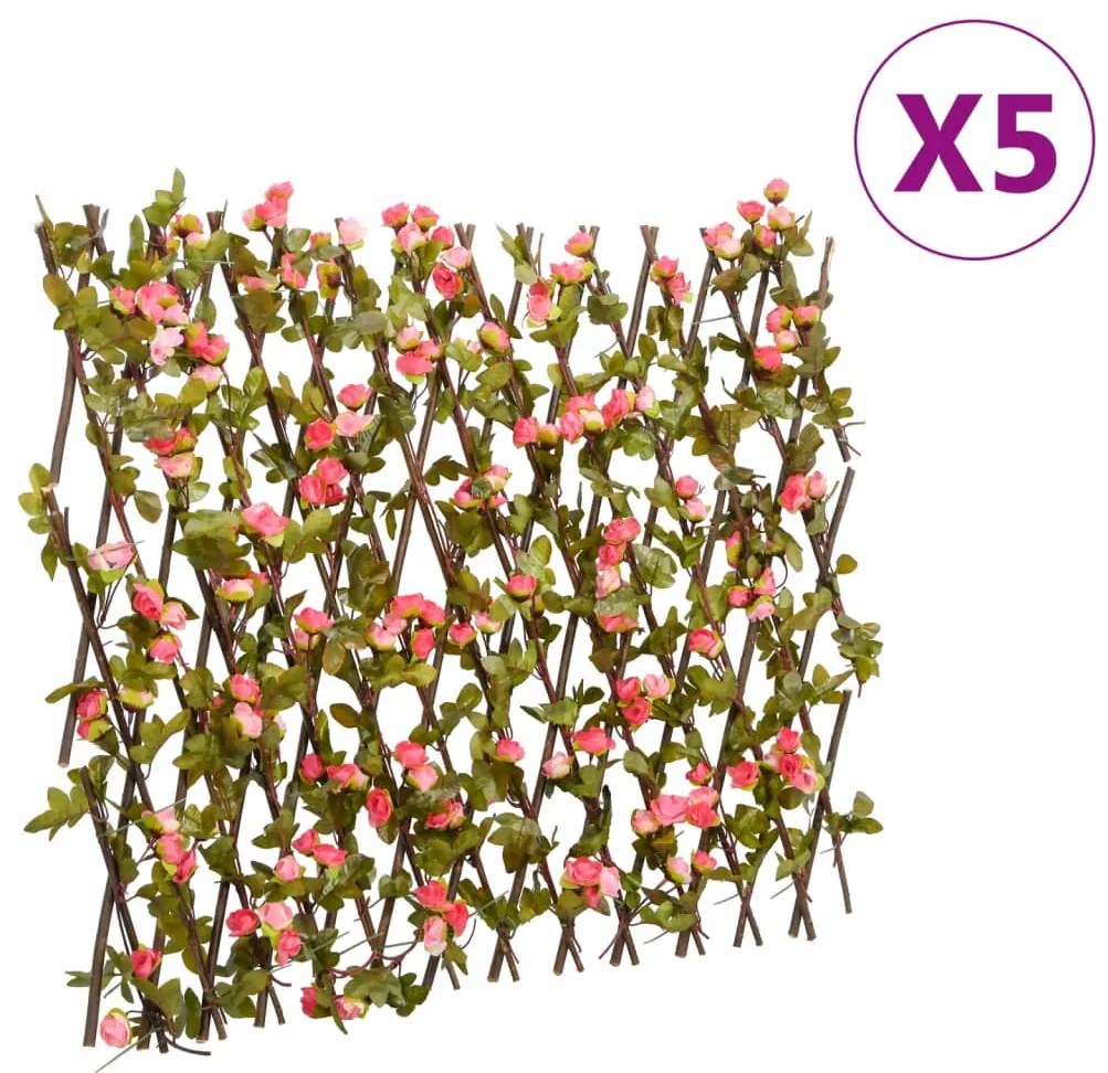  Treliça hera artificial extensível 5 pcs 180x60 cm rosa escuro