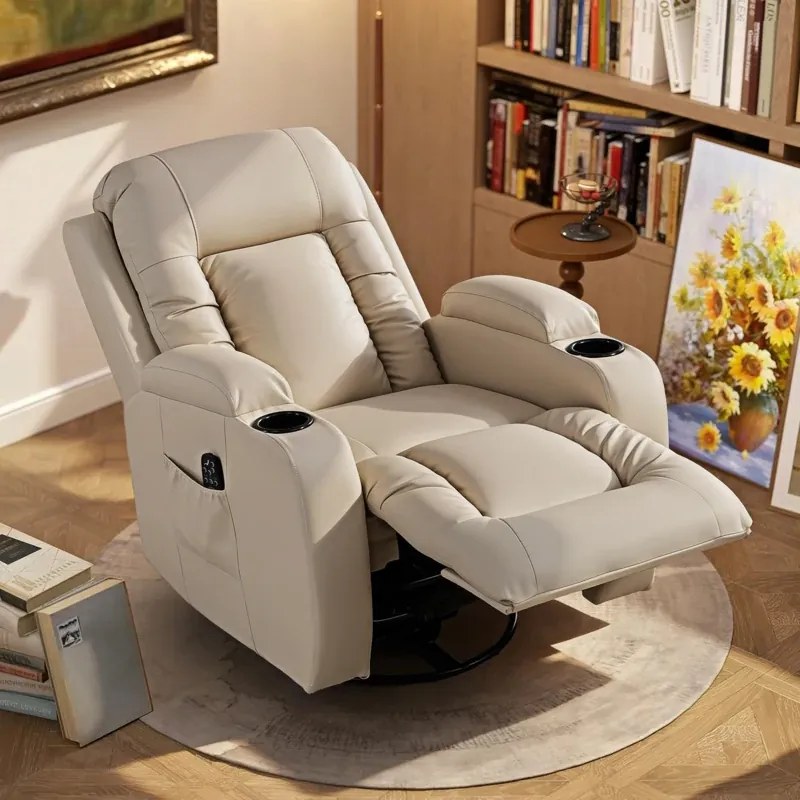 Poltrona de Massagem Reclinável até 145° com 8 Pontos de Massagem por Vibração Função de Aquecimento 82x99x103 cm Creme