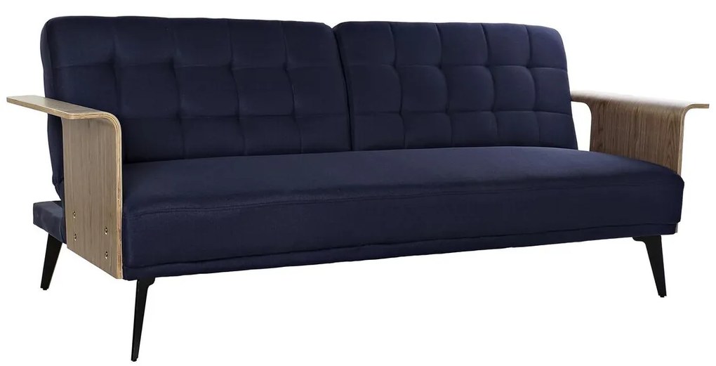 Sofá-cama Dkd Home Decor Preto Azul Metal Castanho Poliéster Madeira de Eucalipto (203 X 87 X 81 cm)