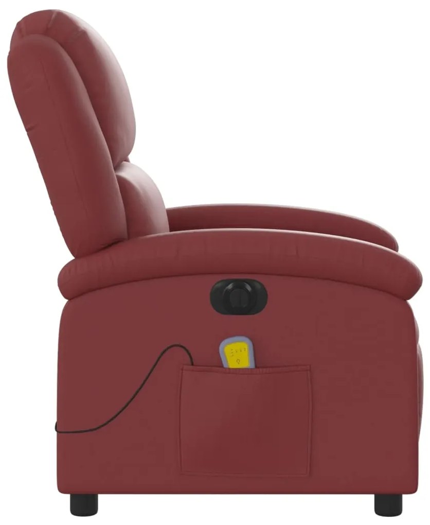 Poltrona massagens reclin. elétrica couro artif. vermelho-tinto