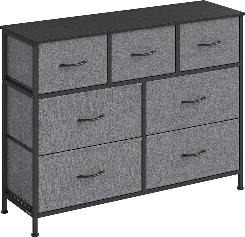 Cómoda, armário, 7 gavetas forradas a tecido 30 x 98,8 x 73,7 cm (P x L x A) cinzento