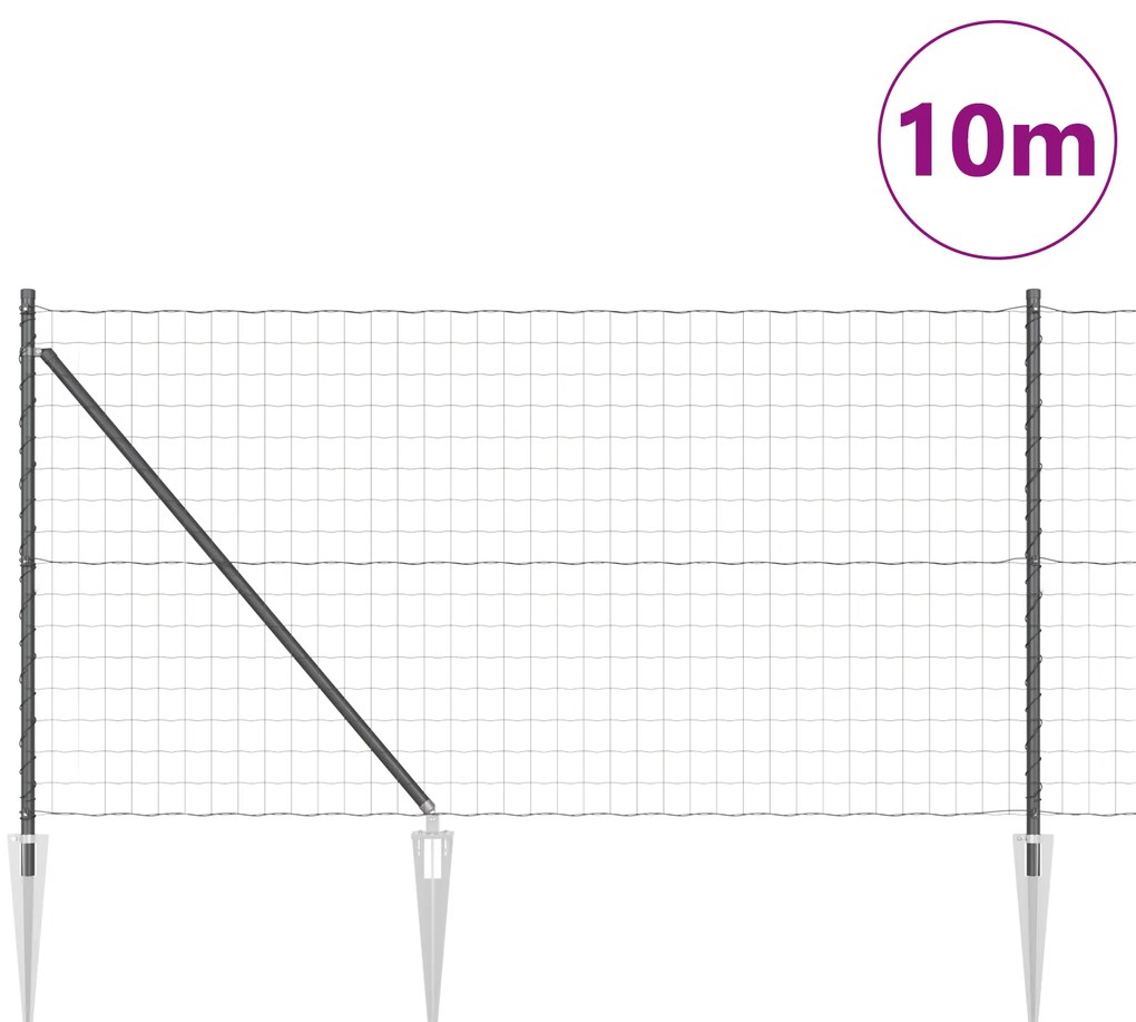 Cerca Euro com 7 Postes de Espeto 1x10 m Aço Galvanizado Cinza