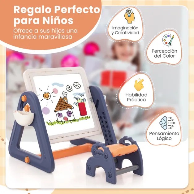 Conjunto de cavalete e mesa de arte infantil convertível 2 em 1 para actividades com mesa giratória amovível e mais de 100 acessórios