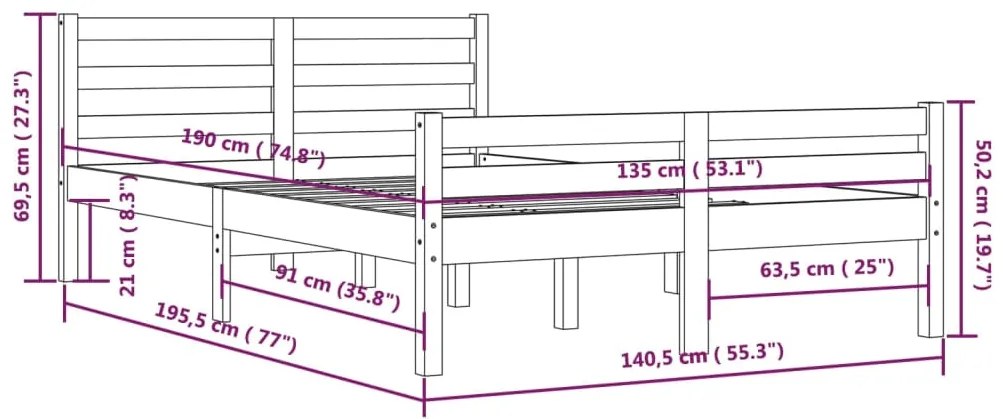 Estrutura de cama casal 135x190 cm madeira maciça