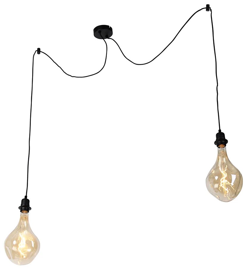 Candeeiro de suspensão preto 2-luzes incl. LED dourado regulável - Cava Luxe Moderno