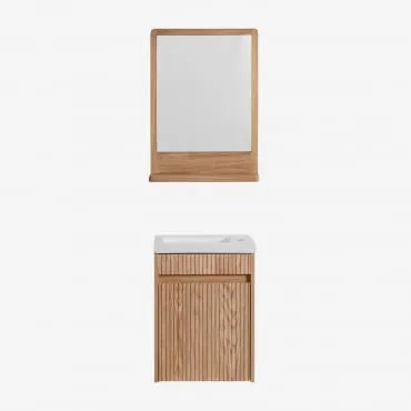 Conjunto De Móvel De Casa De Banho Em Madeira Com Lavatório Integrado Narek Castanho Fresno & Madeira Retangular 50x70 Cm Mazure & Sem - Sklum