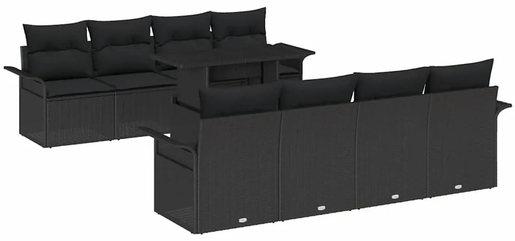 Conjunto de Sofá de Jardim vidaXL de 9 Peças com Almofadas Preto Ratta