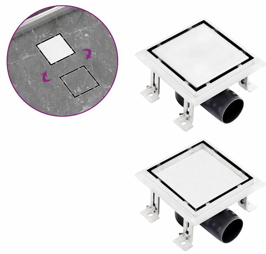 vidaXL Ralo chuveiro tampa plana/inserção ladrilho 15x15 cm aço inox.