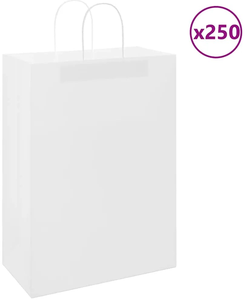 vidaXL Sacos de papel 250 unid com alças branco 32x17x44 cm