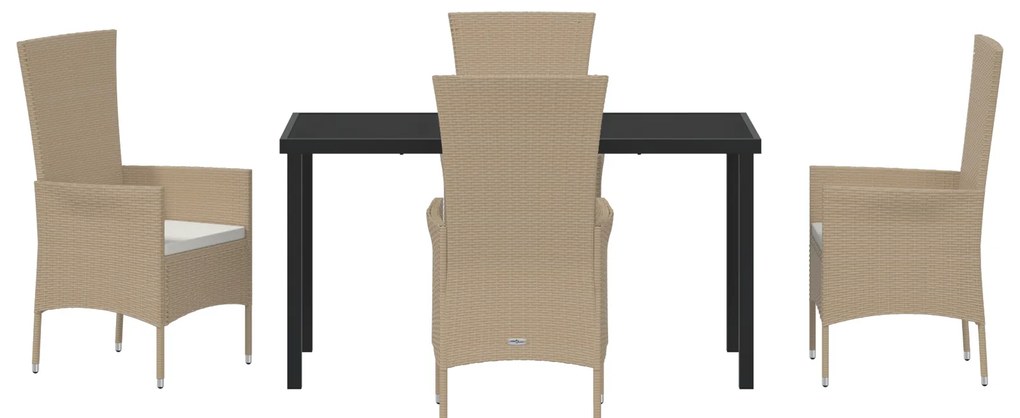 Conjunto de Jantar para Jardim vidaXL com Acolchoados Bege de Rattan