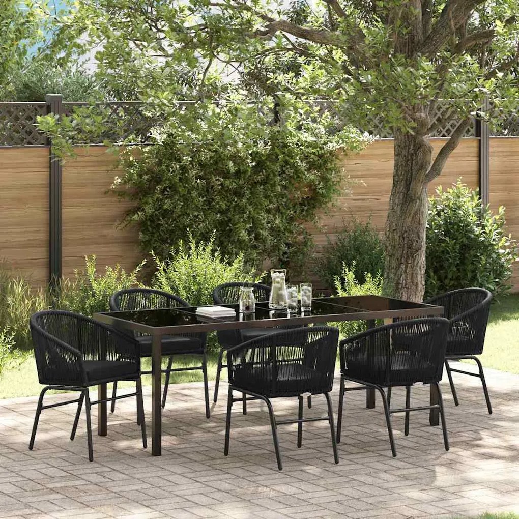 vidaXL Conjunto de Jantar de Jardim com 7 Peças - Rattan e Poliéster Preto