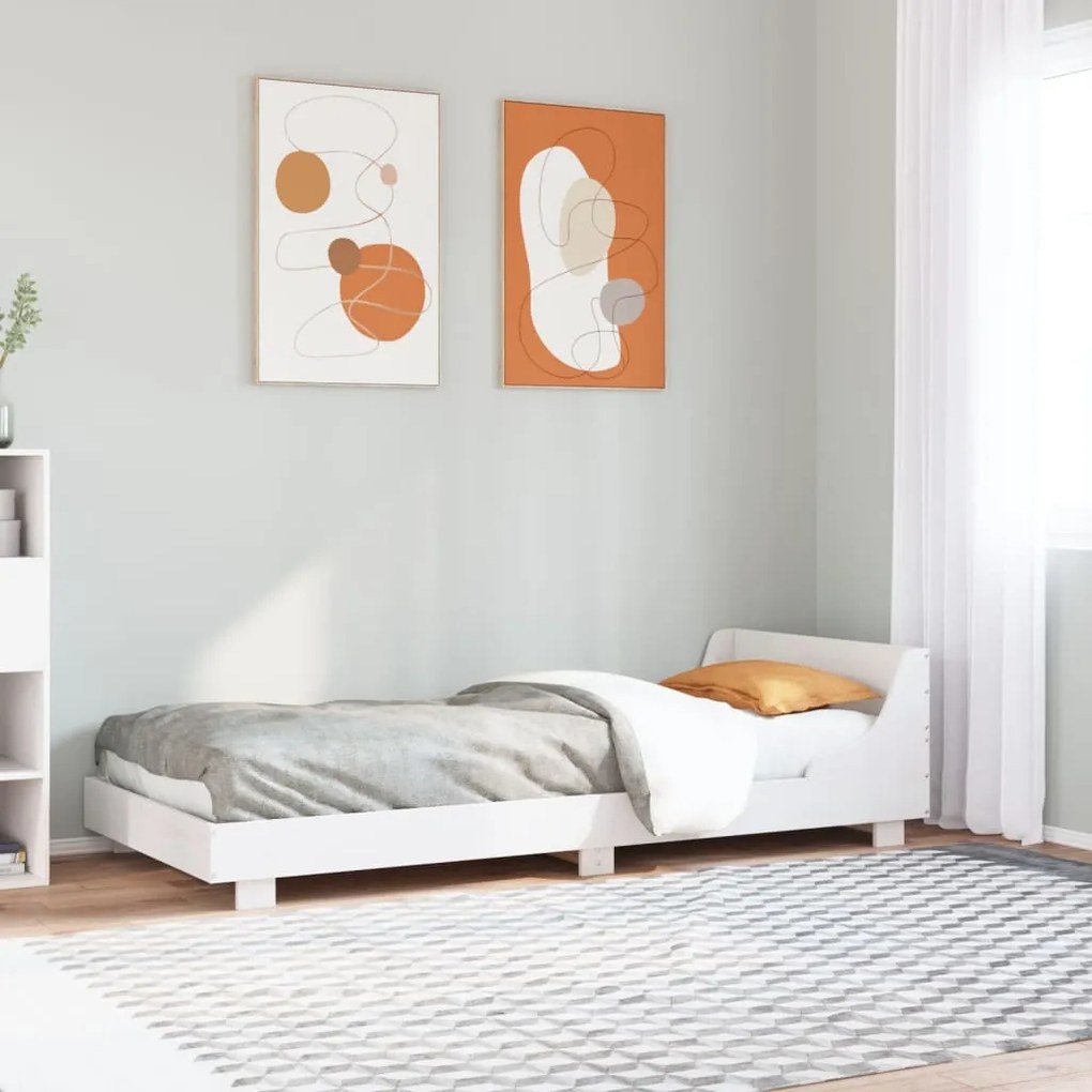 Estrutura de cama com cabeceira 90x190 cm pinho maciço branco