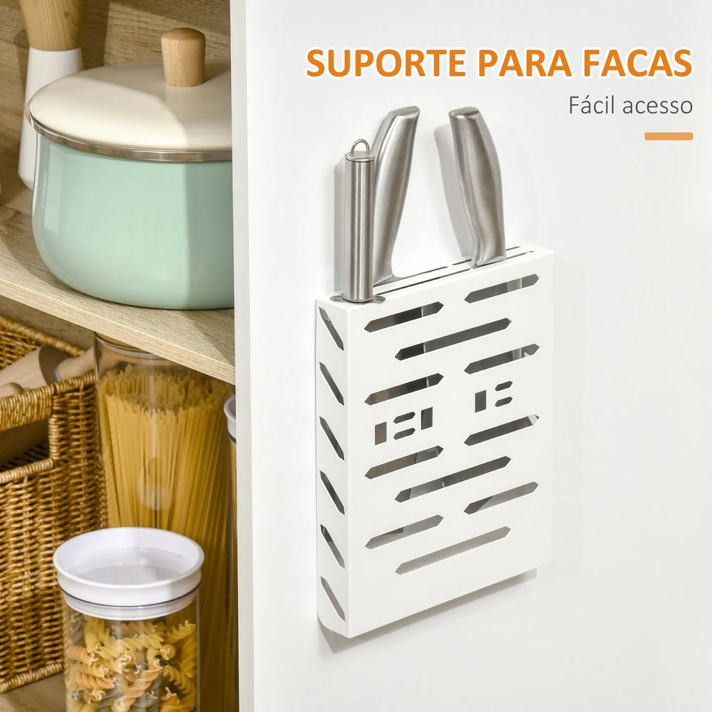 HOMCOM Móvel Ilha de Cozinha Carrinho de Cozinha com Laterais Abatíveis 3 Prateleiras Abertas e Suporte para Facas para Sala de Jantar Restaurante Estilo Moderno 140x55x91cm Carvalho e Branco