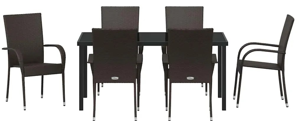 Conjunto de Jantar para Jardim 7 pcs Castanho Rattan de PE