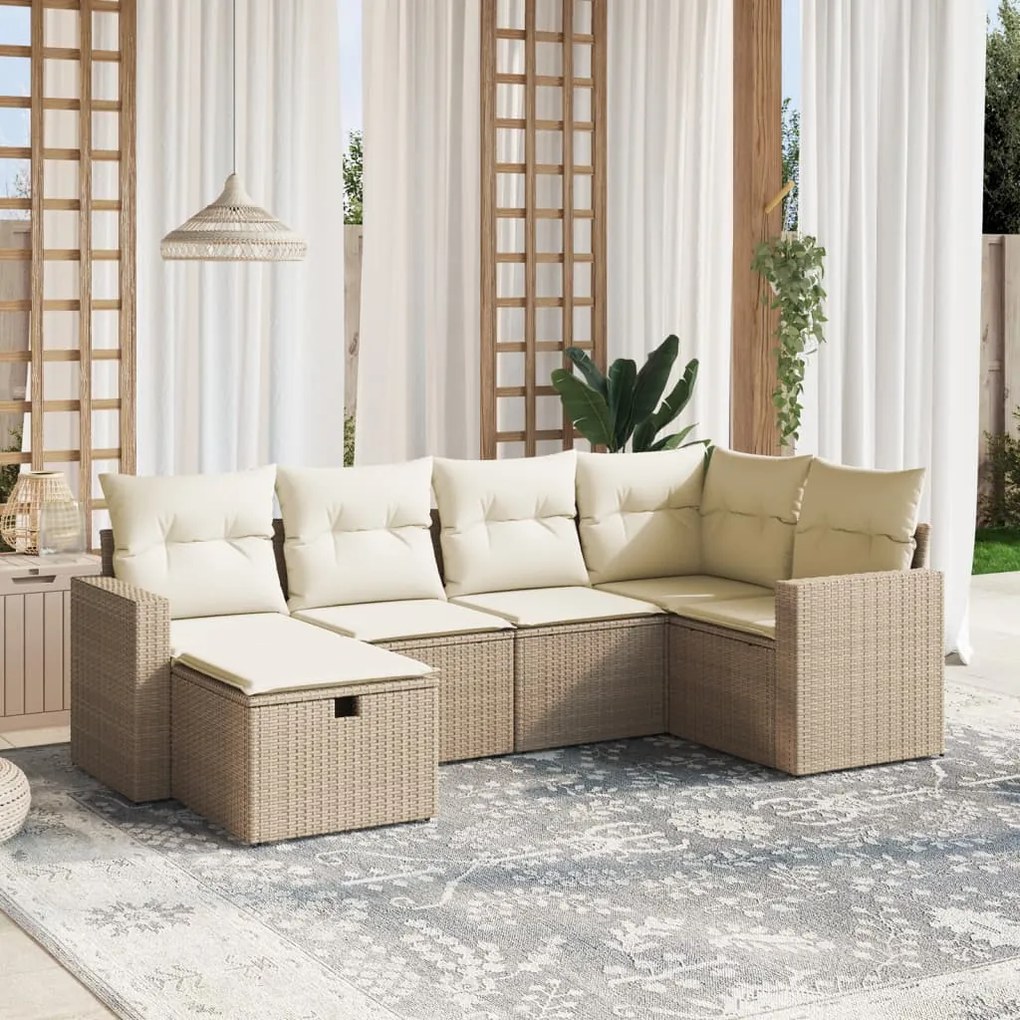 vidaXL 6 pcs conjunto de sofás p/ jardim com almofadões vime PE bege