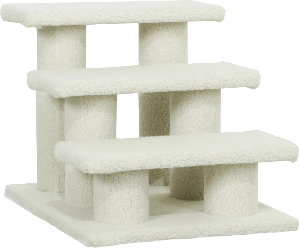 PawHut Escada para Gato 3 Degraus Escada para Animais Escada para Gato Escada para Animal de Estimação Pelúcia 45 x 35 x 34 cm cm Bege | Aosom Portugal