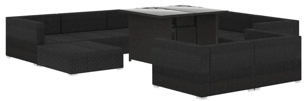 10 pcs conjunto lounge de jardim c/ almofadões vime PE preto