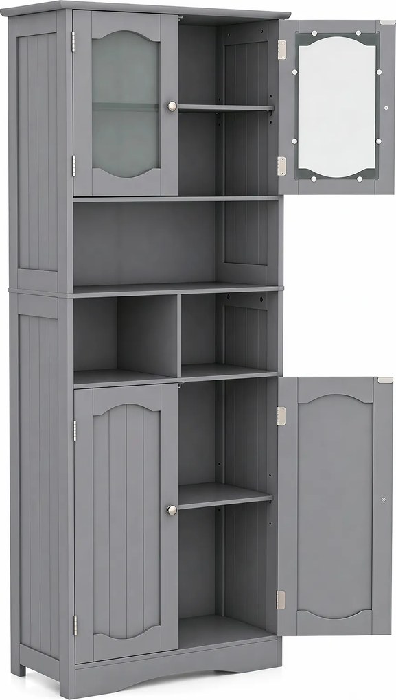 Armário de Casa de Banho, 60 x 30 x 148,5 cm, Portas de Vidro Fosco, Cinzento
